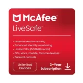 McAfee LiveSafe Antivirus for Unlimited Devices, 3 Years