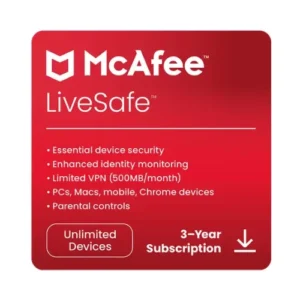 McAfee LiveSafe Antivirus for Unlimited Devices, 3 Years
