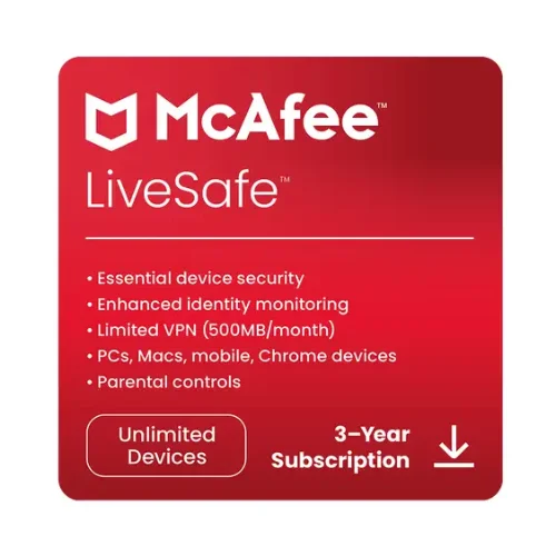 McAfee LiveSafe Antivirus for Unlimited Devices, 3 Years