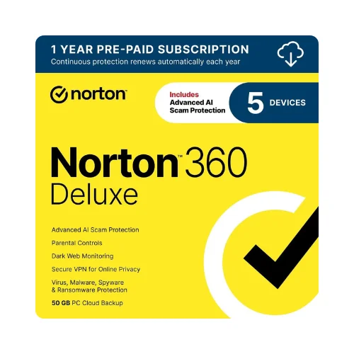 Norton 360 Deluxe 2026 Antivirus for 5 Devices, 1 Year