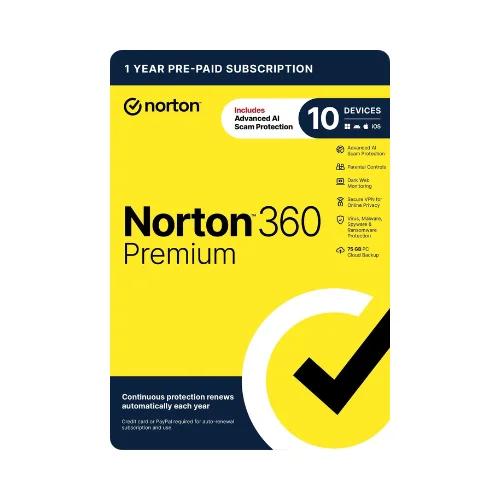Norton 360 Premium Antivirus for 10 Devices, 1 Year
